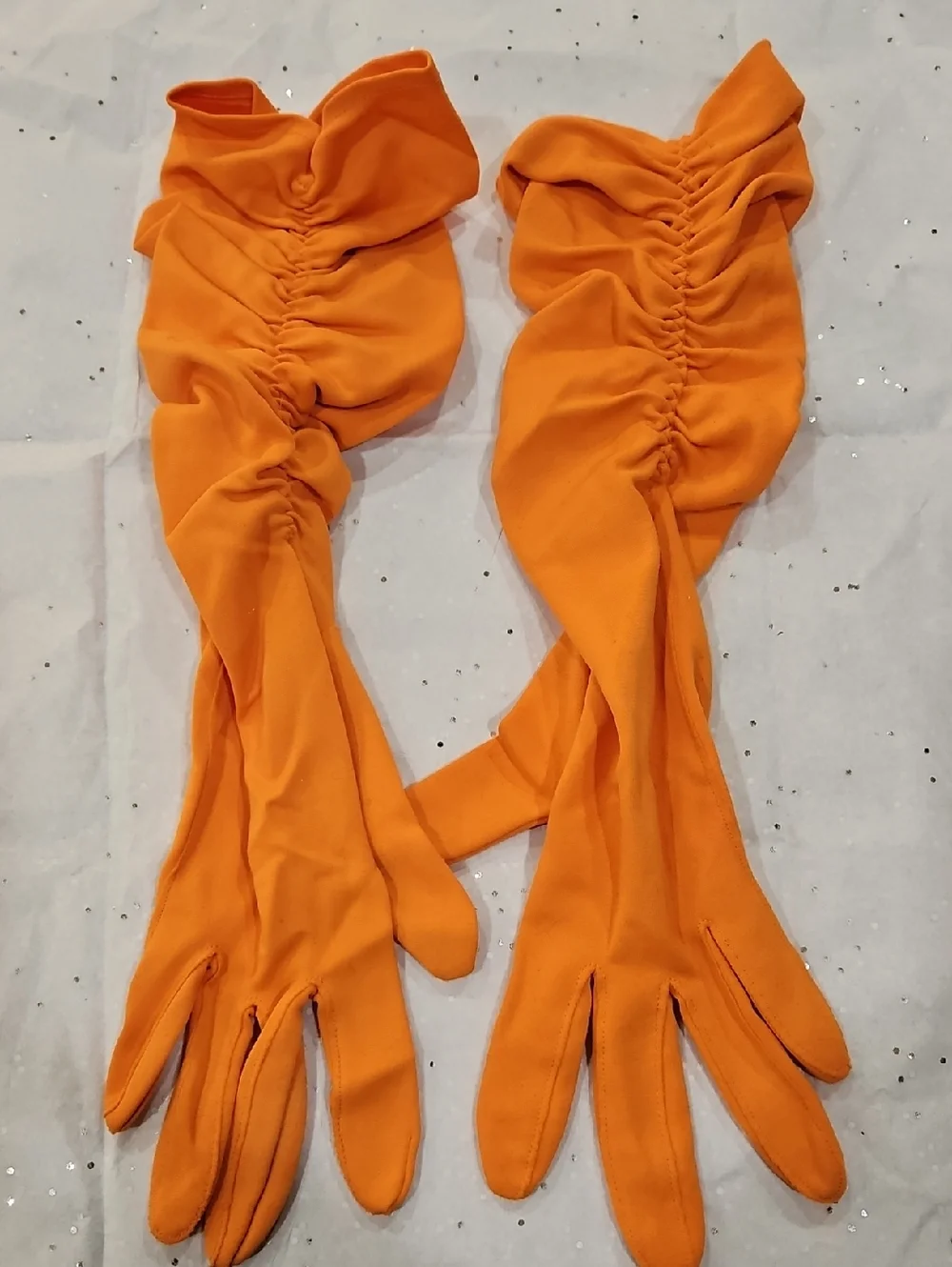 Orange‎ Ruched Elbow Gloves -Vintage
